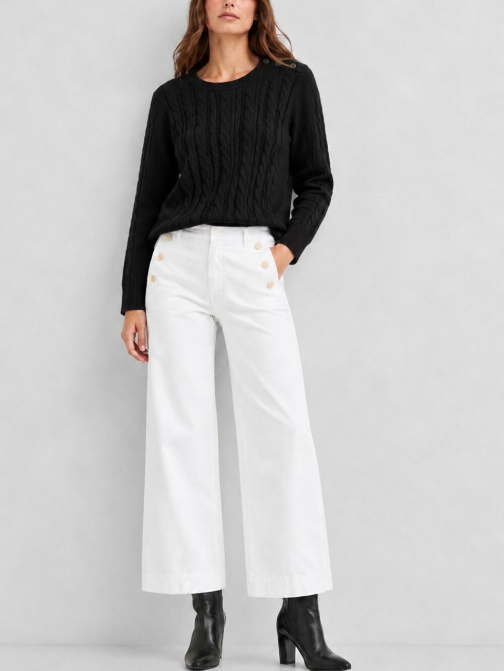 Talbots Black Cable Knit Crewneck Sweater NEW